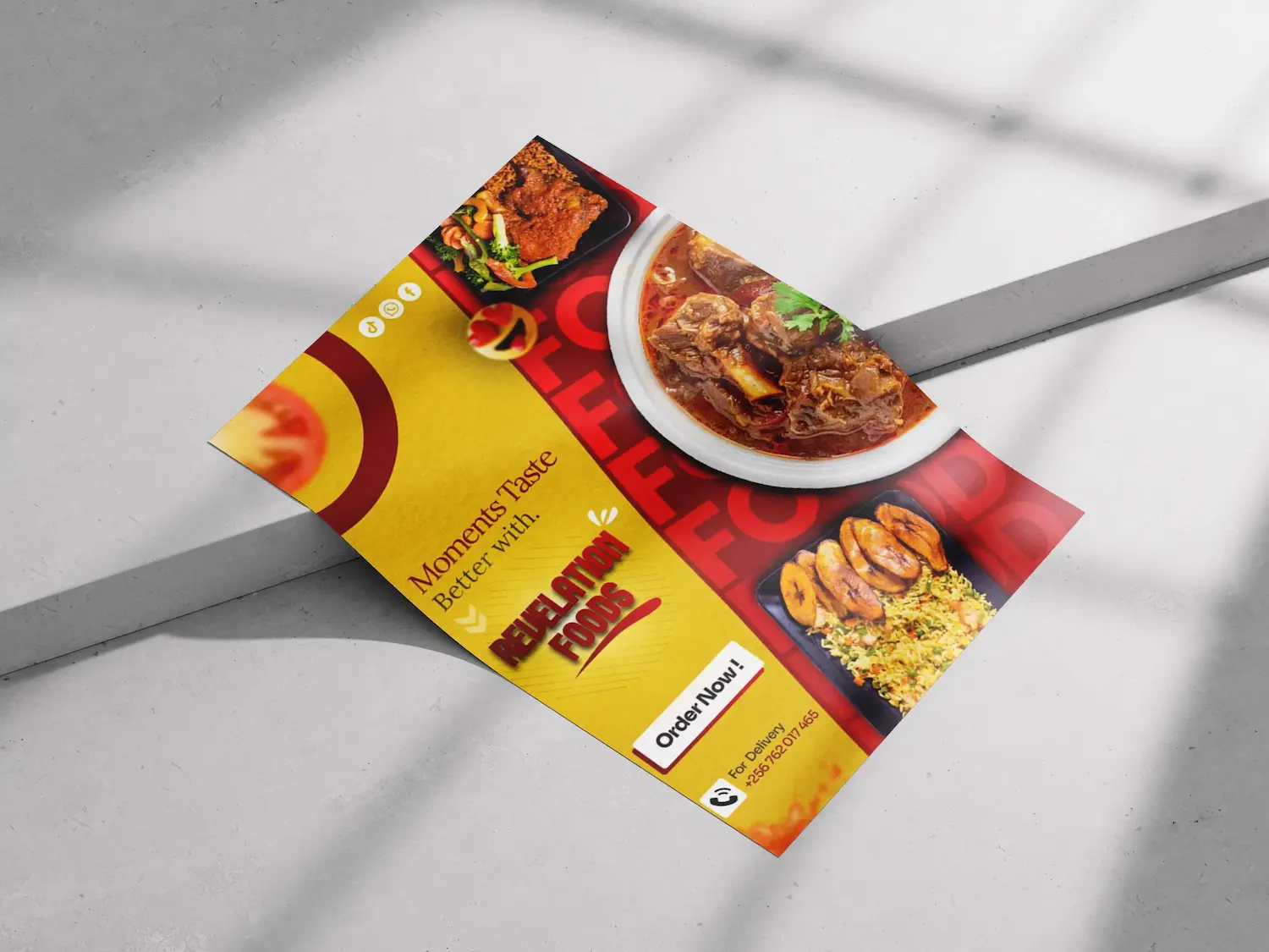 Genesis Foods poster on concrete background mockup